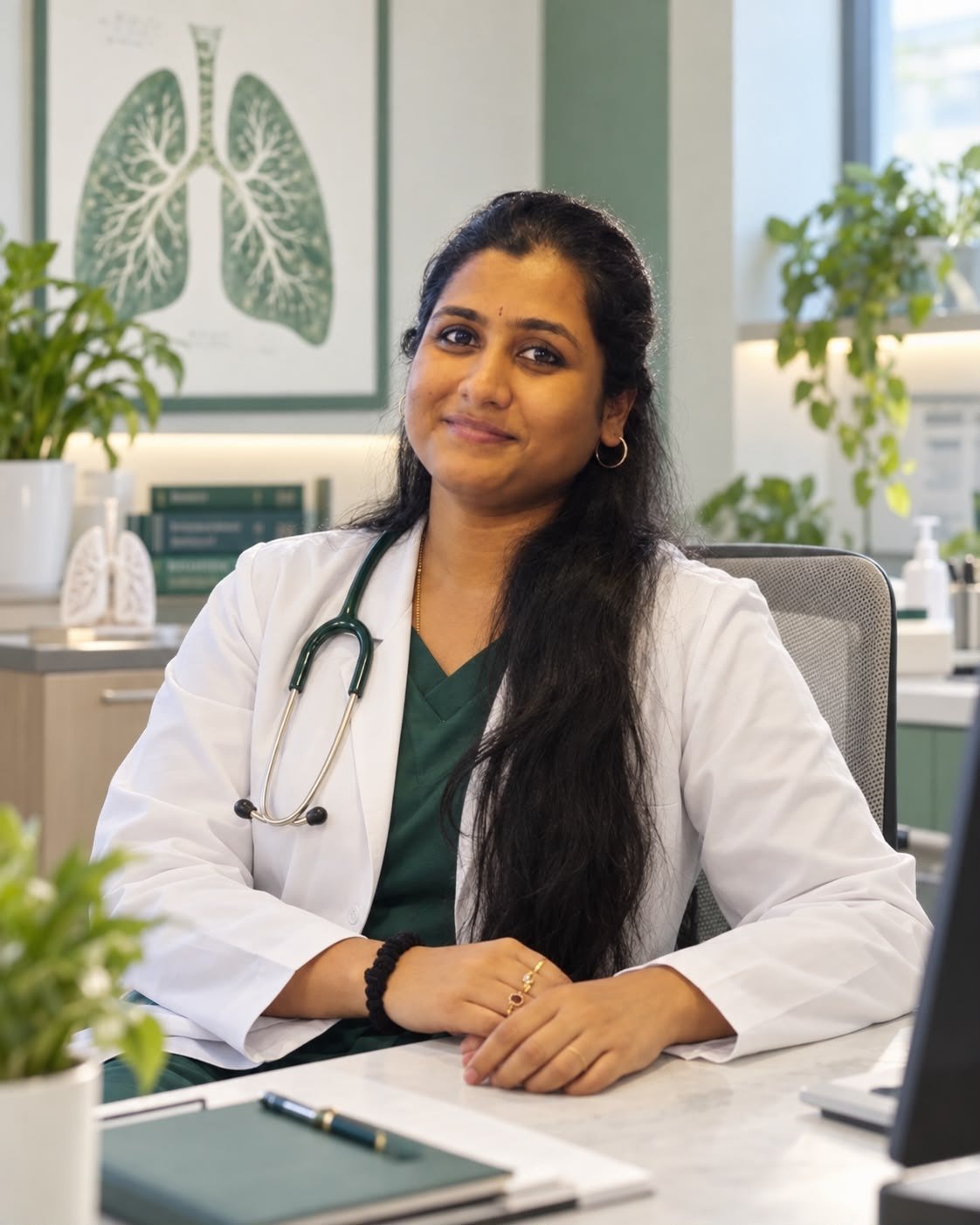Dr. Pranathi seated at her consultation desk